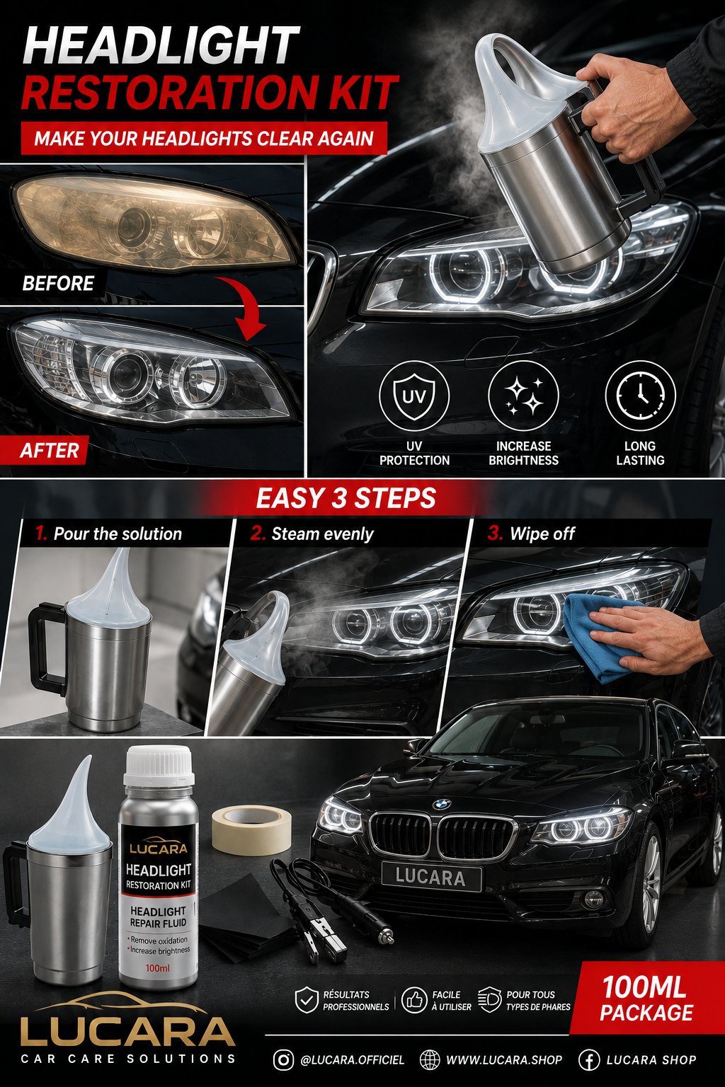 Kit de Restauration de Phares Voiture - Anti-Jaunissement & Rayures
